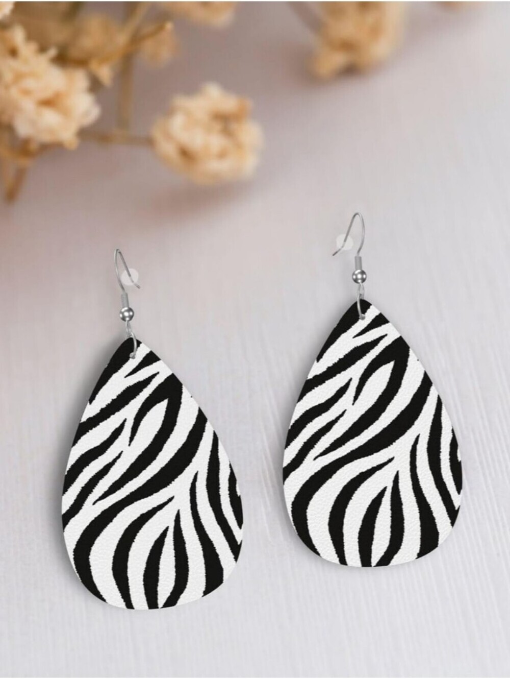Zebra Print Black and White Teardrop Earrings - Women Jewelry
